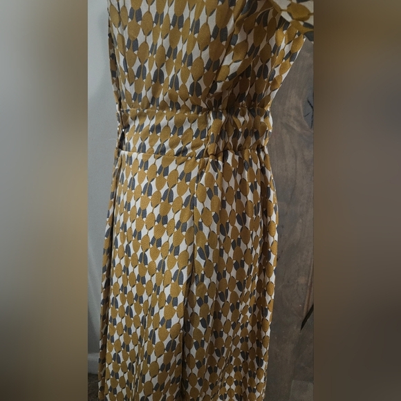 HL AFFAIR Mod Printed Wrap Maxi Long Sleeve Dress In Mustard/white/grey. S/M NWT - Picture 12 of 16